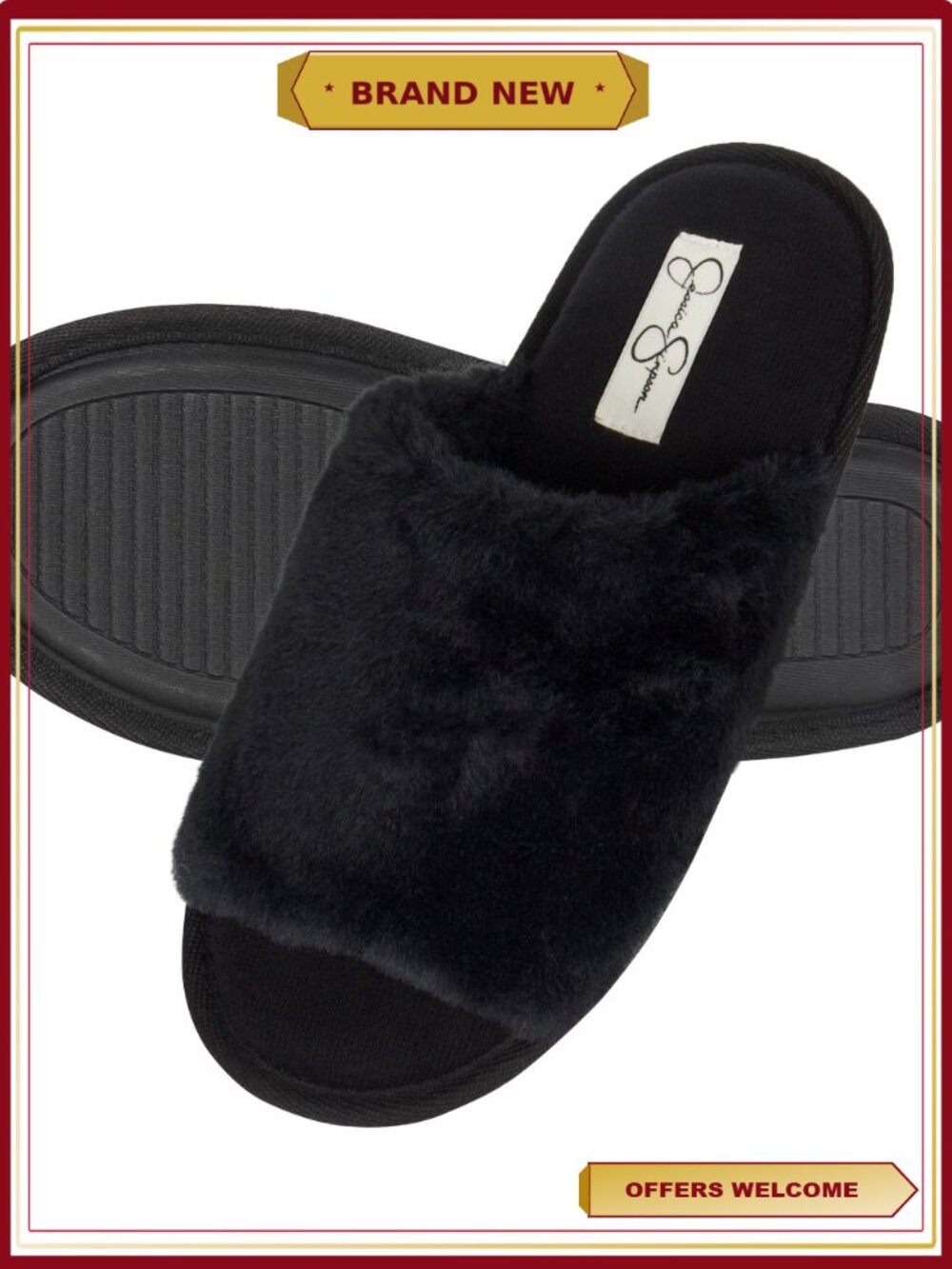 Faux Fur Open Toe Slippers with Memory Foam for Women